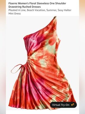 One-Shoulder Pleated Mini Dress in Coral Pink